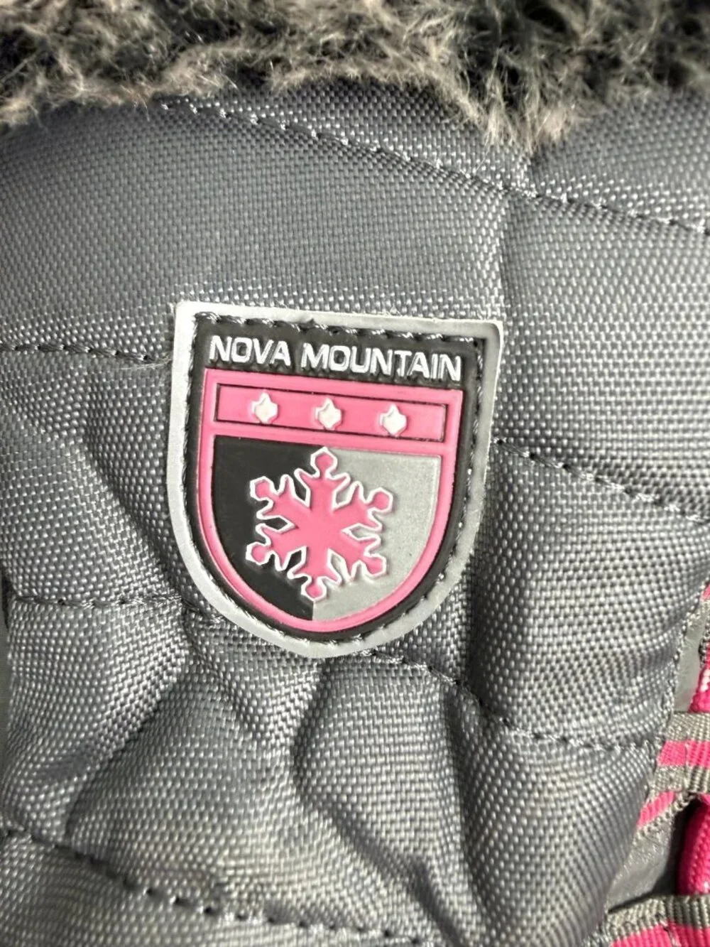 Nova Mountain Kids Snow Boots Size 2 Girls Gray Pink Faux Fur Lined Zip NFWB830